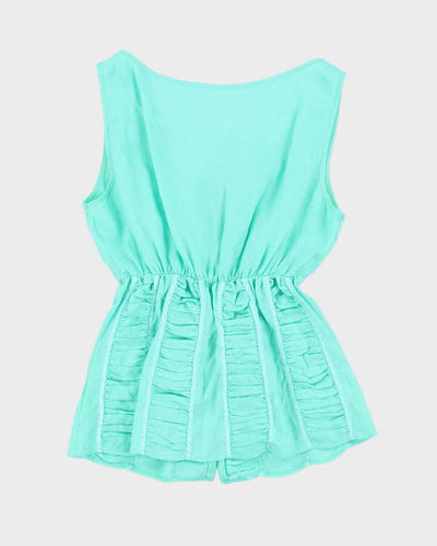 Vintage 00s Blue Linen Ruched Sleeveless Top - M