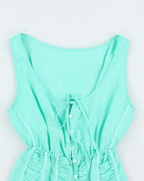 Vintage 00s Blue Linen Ruched Sleeveless Top - M