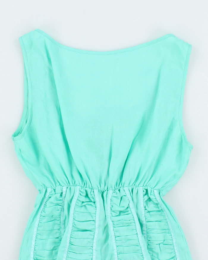 Vintage 00s Blue Linen Ruched Sleeveless Top - M