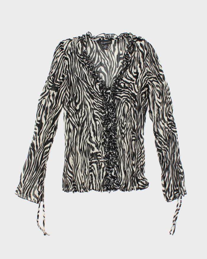 Vintage Y2k 00s Inc Zebra Print Ruffle Mesh Blouse - M