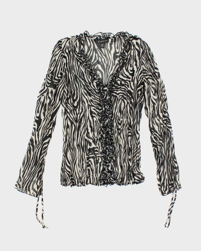 Vintage Y2k 00s Inc Zebra Print Ruffle Mesh Blouse - M