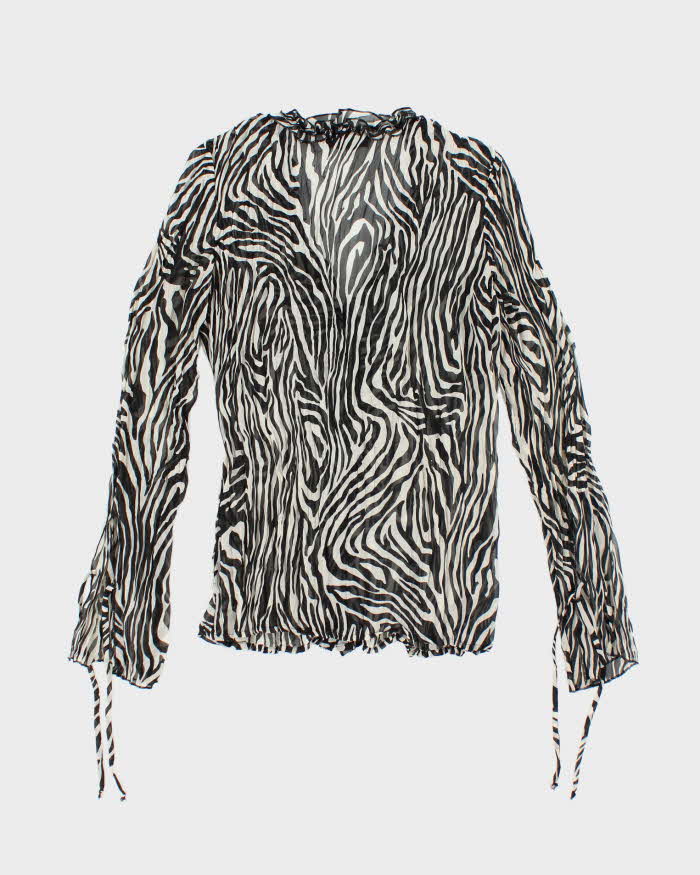 Vintage Y2k 00s Inc Zebra Print Ruffle Mesh Blouse - M