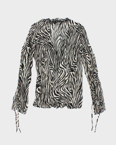 Vintage Y2k 00s Inc Zebra Print Ruffle Mesh Blouse - M