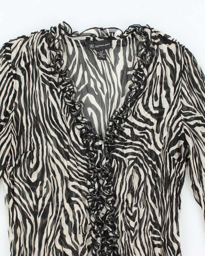 Vintage Y2k 00s Inc Zebra Print Ruffle Mesh Blouse - M