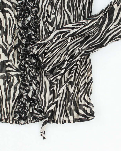 Vintage Y2k 00s Inc Zebra Print Ruffle Mesh Blouse - M