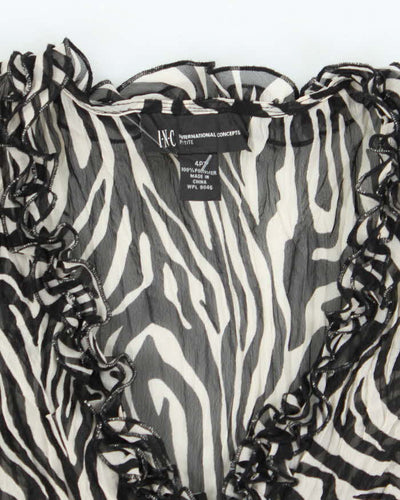 Vintage Y2k 00s Inc Zebra Print Ruffle Mesh Blouse - M