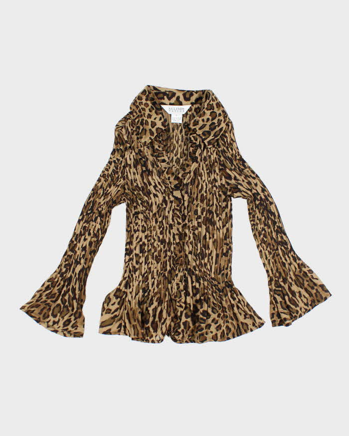 Vintage Y2k 00s Alison Taylor Leopard Print Crinkle Blouse - S