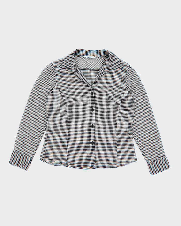 Vintage 90s Current Gingham Mesh Blouse - L