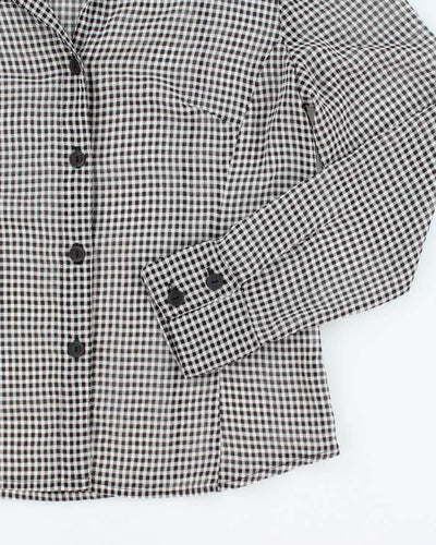 Vintage 90s Current Gingham Mesh Blouse - L