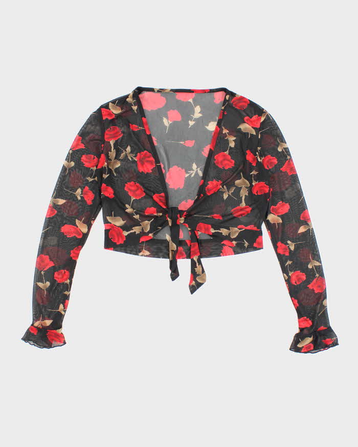 Vintage 90s Mesh Rose Top - S