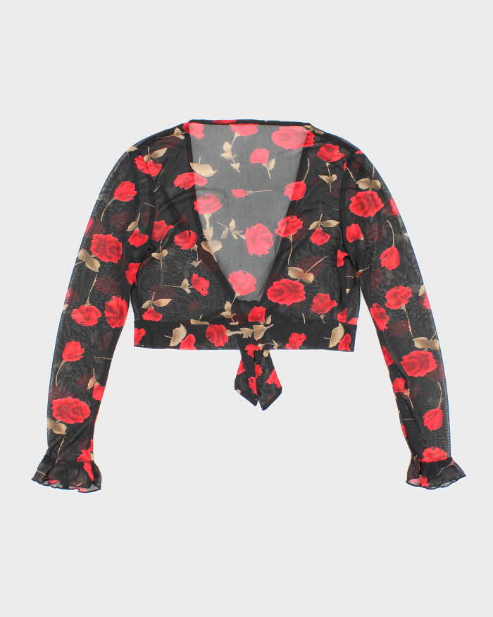 Vintage 90s Mesh Rose Top - S