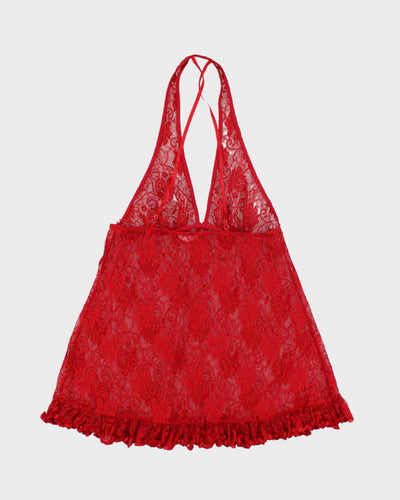 Vintage Y2k 00s Sentiments Lace Halter Neck Top - S