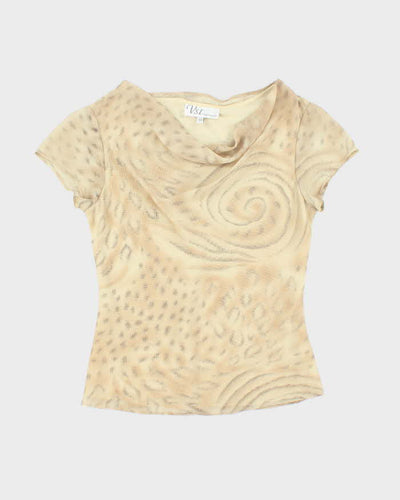 Vintage 90s VSL Animal Print Cowl Neck Mesh Top - M