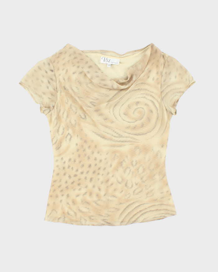 Vintage 90s VSL Animal Print Cowl Neck Mesh Top - M