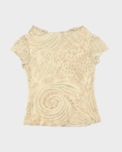 Vintage 90s VSL Animal Print Cowl Neck Mesh Top - M