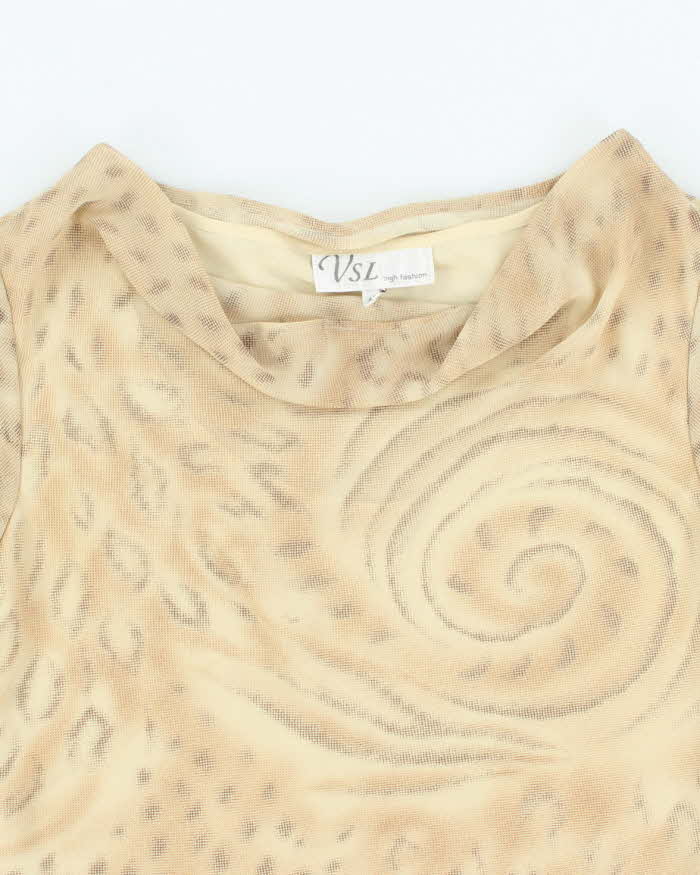 Vintage 90s VSL Animal Print Cowl Neck Mesh Top - M