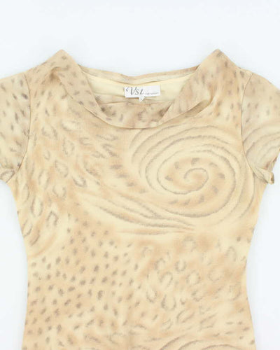 Vintage 90s VSL Animal Print Cowl Neck Mesh Top - M