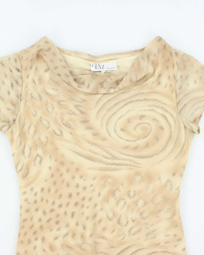 Vintage 90s VSL Animal Print Cowl Neck Mesh Top - M