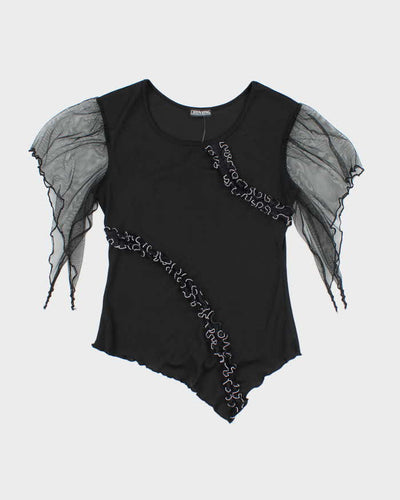 Vintage Y2k 00s Chunhing Ruffle Asymmetric Hem Top - S