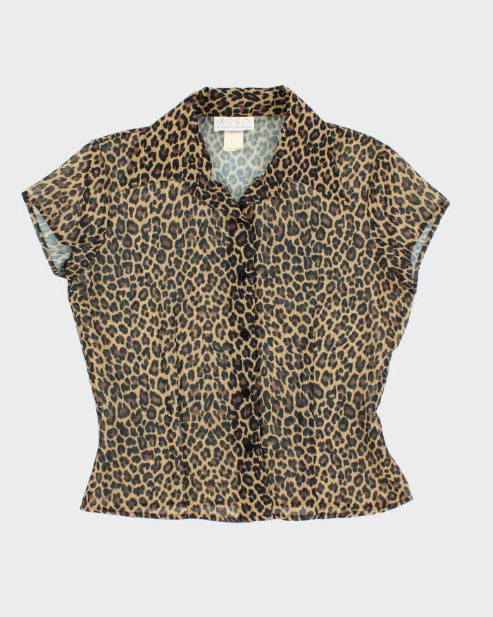 Vintage 90s XOXO Leopard Print Mesh Blouse - L
