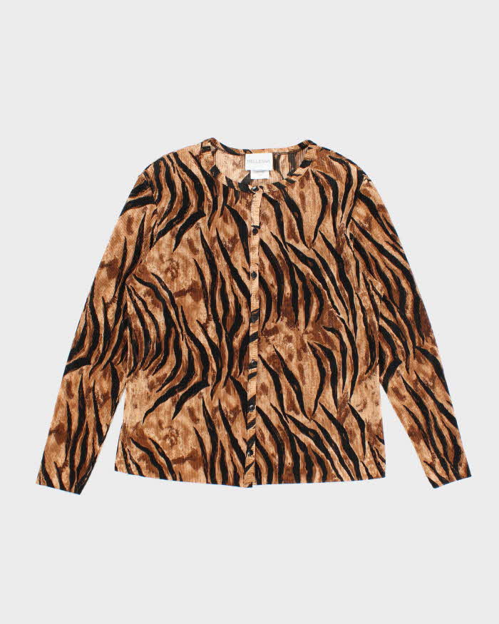Vintage Y2k 00s Bellessa Animal Print Pleated Button-Up Top - L
