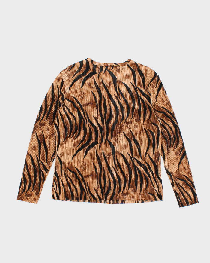 Vintage Y2k 00s Bellessa Animal Print Pleated Button-Up Top - L
