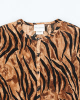 Vintage Y2k 00s Bellessa Animal Print Pleated Button-Up Top - L