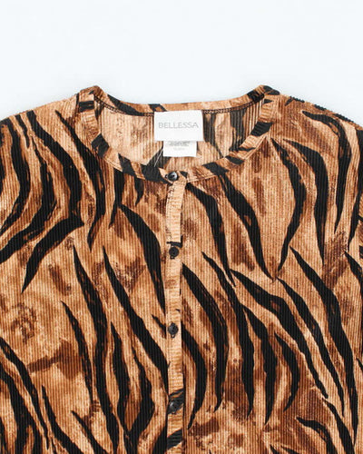 Vintage Y2k 00s Bellessa Animal Print Pleated Button-Up Top - L