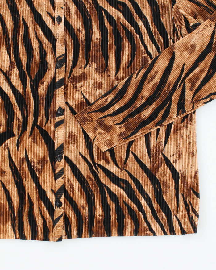 Vintage Y2k 00s Bellessa Animal Print Pleated Button-Up Top - L