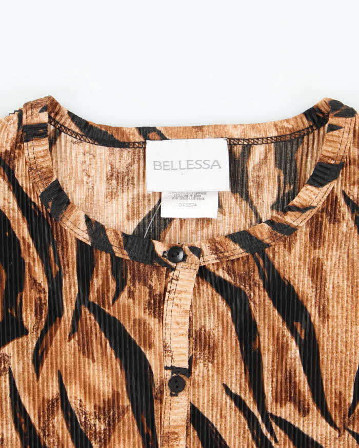 Vintage Y2k 00s Bellessa Animal Print Pleated Button-Up Top - L