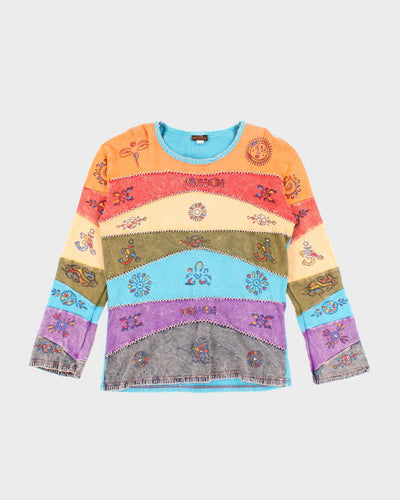Vintage Y2k 00s Rising International Patchwork Hippie Top - XL