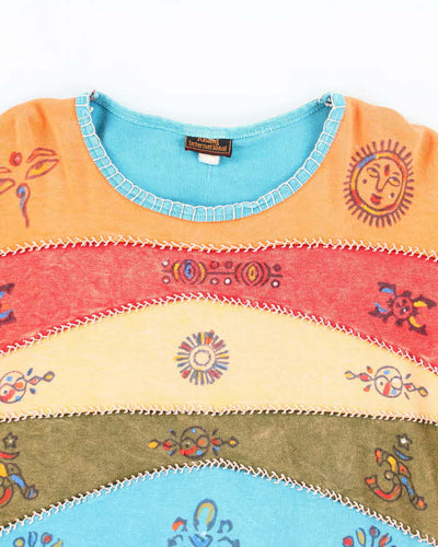 Vintage Y2k 00s Rising International Patchwork Hippie Top - XL