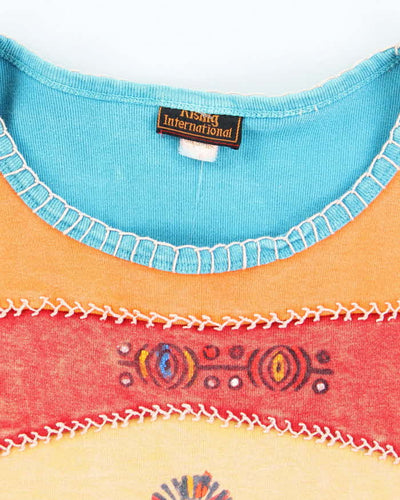 Vintage Y2k 00s Rising International Patchwork Hippie Top - XL