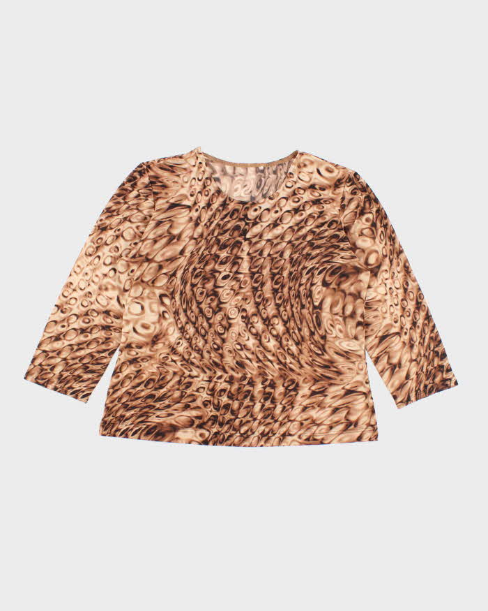Vintage 90s Brown Pattern Sheer Top - XL