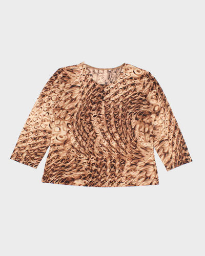 Vintage 90s Brown Pattern Sheer Top - XL