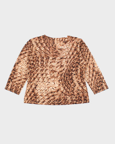 Vintage 90s Brown Pattern Sheer Top - XL