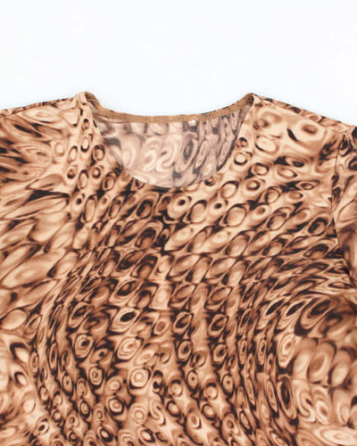 Vintage 90s Brown Pattern Sheer Top - XL