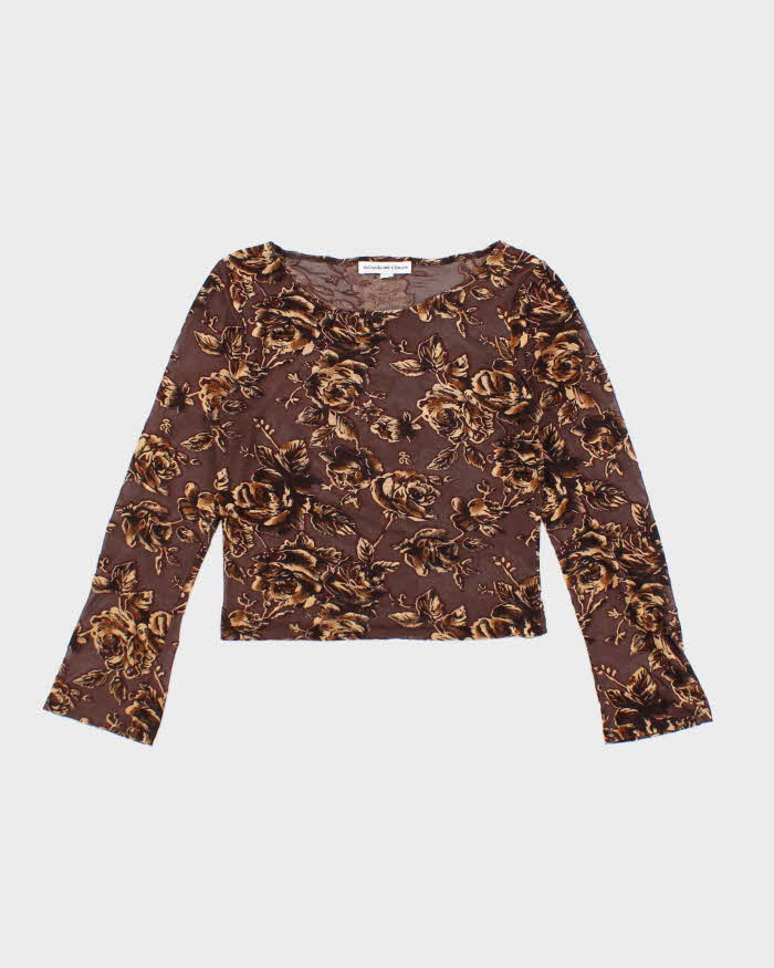 Vintage Y2k 00s Jaqueline Connor Mesh Velvet Floral Top - S
