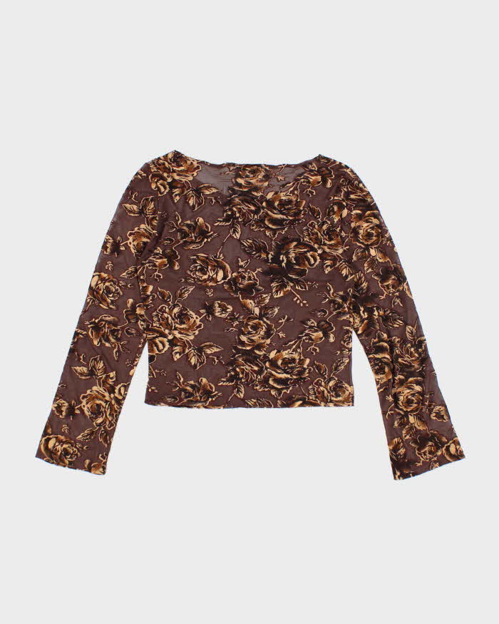 Vintage Y2k 00s Jaqueline Connor Mesh Velvet Floral Top - S