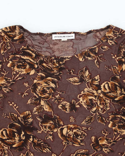 Vintage Y2k 00s Jaqueline Connor Mesh Velvet Floral Top - S