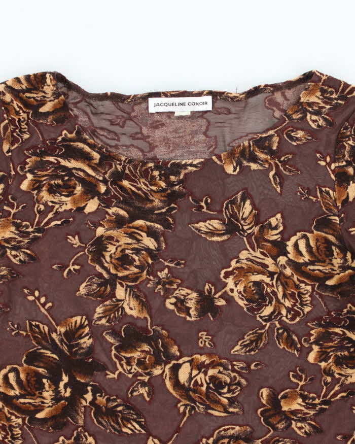 Vintage Y2k 00s Jaqueline Connor Mesh Velvet Floral Top - S