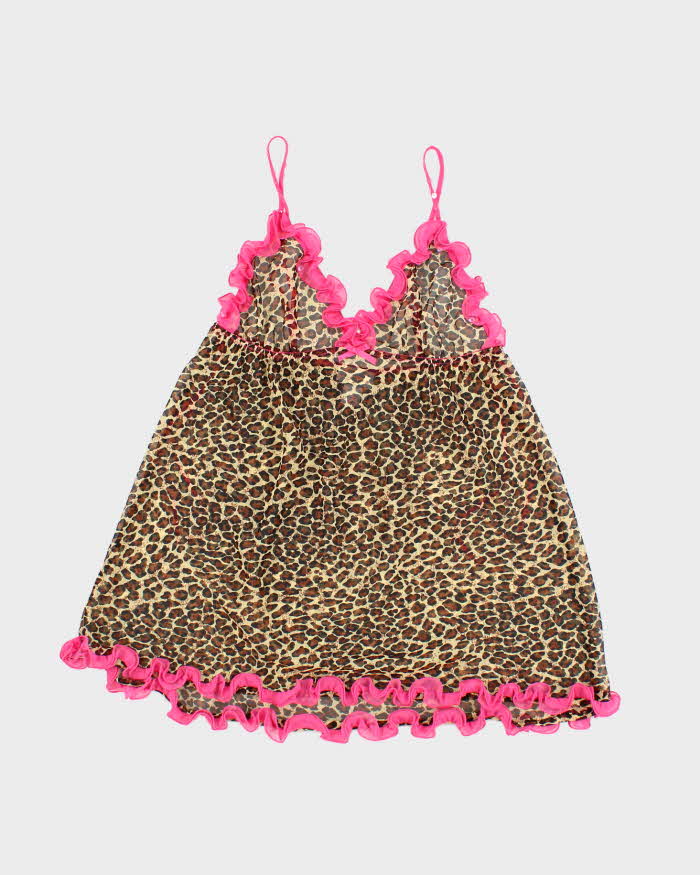 Vintage Y2k 00s La Senza Leopard Print Mesh Ruffle Cami - S