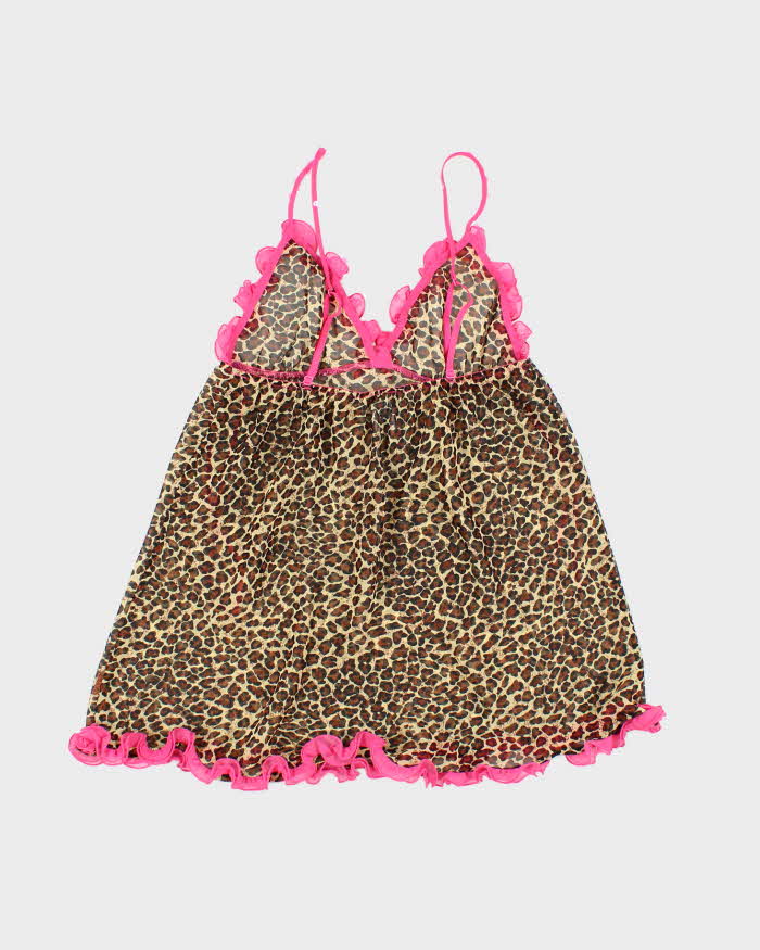 Vintage Y2k 00s La Senza Leopard Print Mesh Ruffle Cami - S
