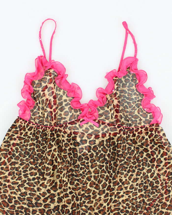 Vintage Y2k 00s La Senza Leopard Print Mesh Ruffle Cami - S