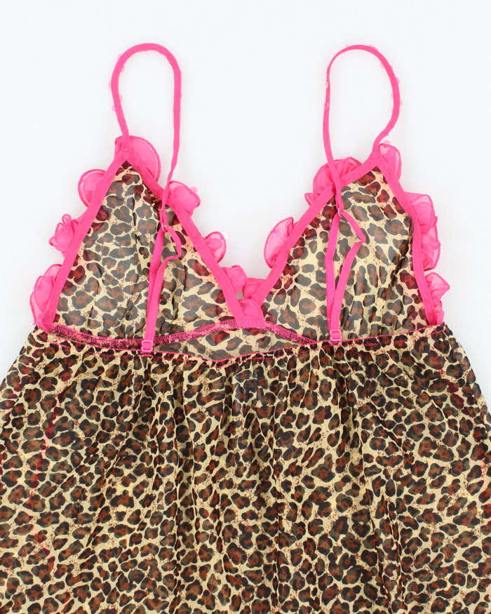 Vintage Y2k 00s La Senza Leopard Print Mesh Ruffle Cami - S