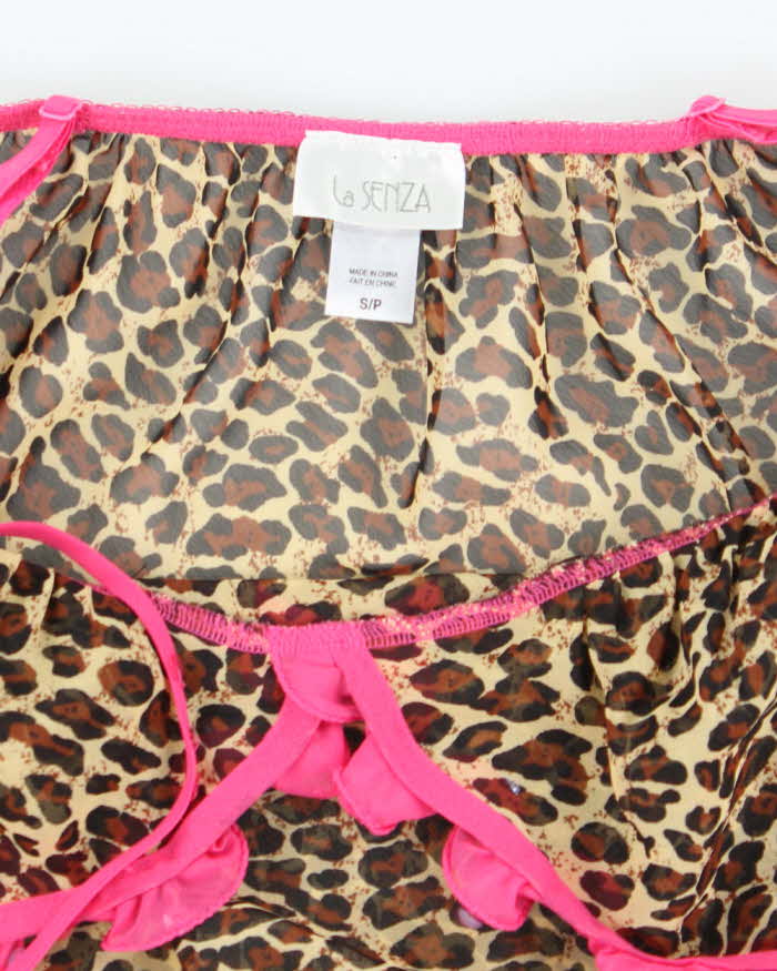 Vintage Y2k 00s La Senza Leopard Print Mesh Ruffle Cami - S