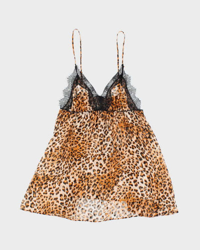 Vintage Y2k 00s In Bloom Leopard Print Mesh Cami - M