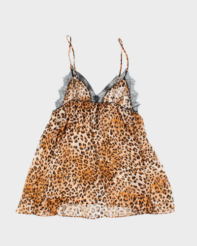 Vintage Y2k 00s In Bloom Leopard Print Mesh Cami - M