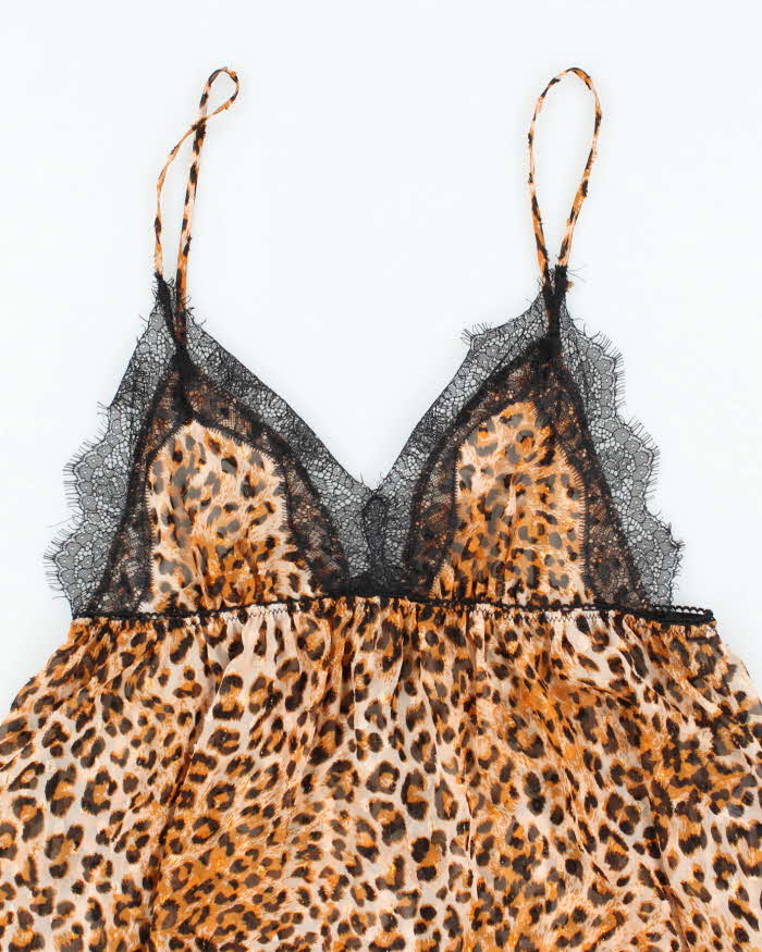 Vintage Y2k 00s In Bloom Leopard Print Mesh Cami - M