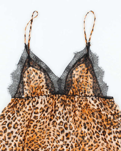 Vintage Y2k 00s In Bloom Leopard Print Mesh Cami - M